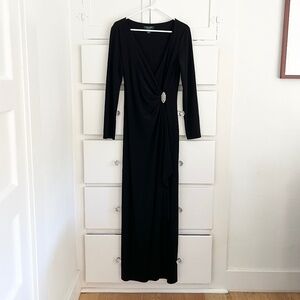 Lauren Ralph Lauren Evening Black Long Sleeve Embellished Draped Gown Size 10